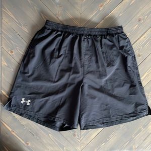 Under Armour, black athletic shorts, size M
